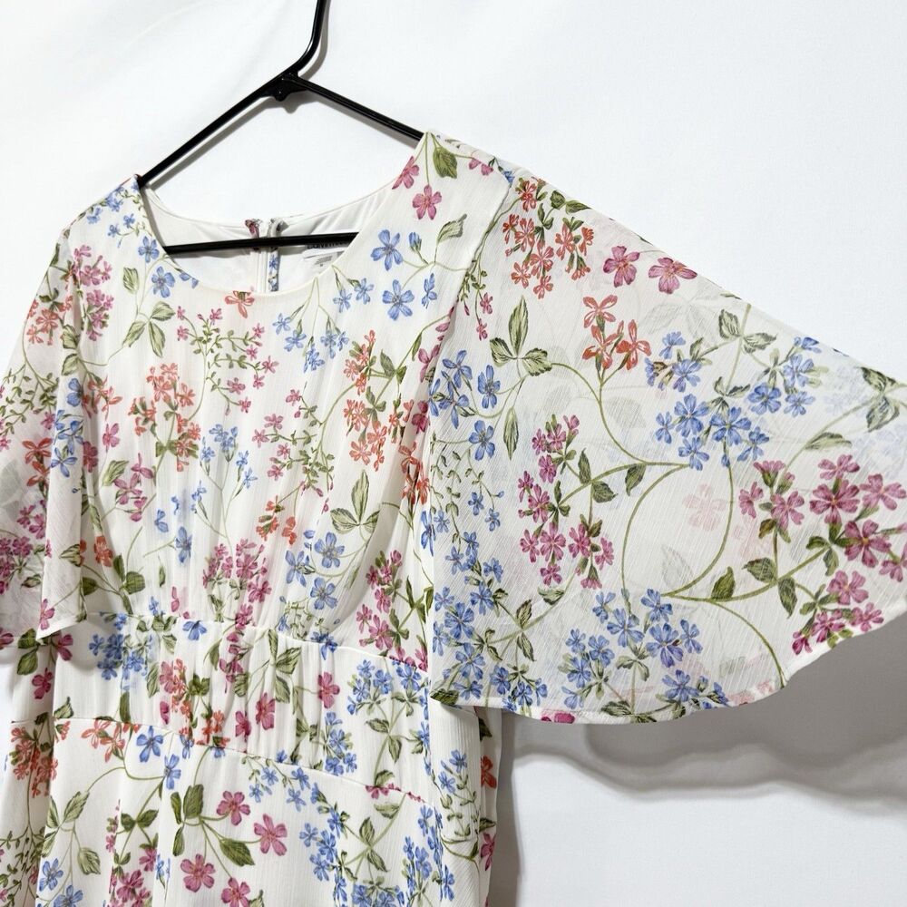 Calvin Klein Floral Flutter Sleeve Maxi Dress White Multicolor Size 16 - Picture 4 of 11